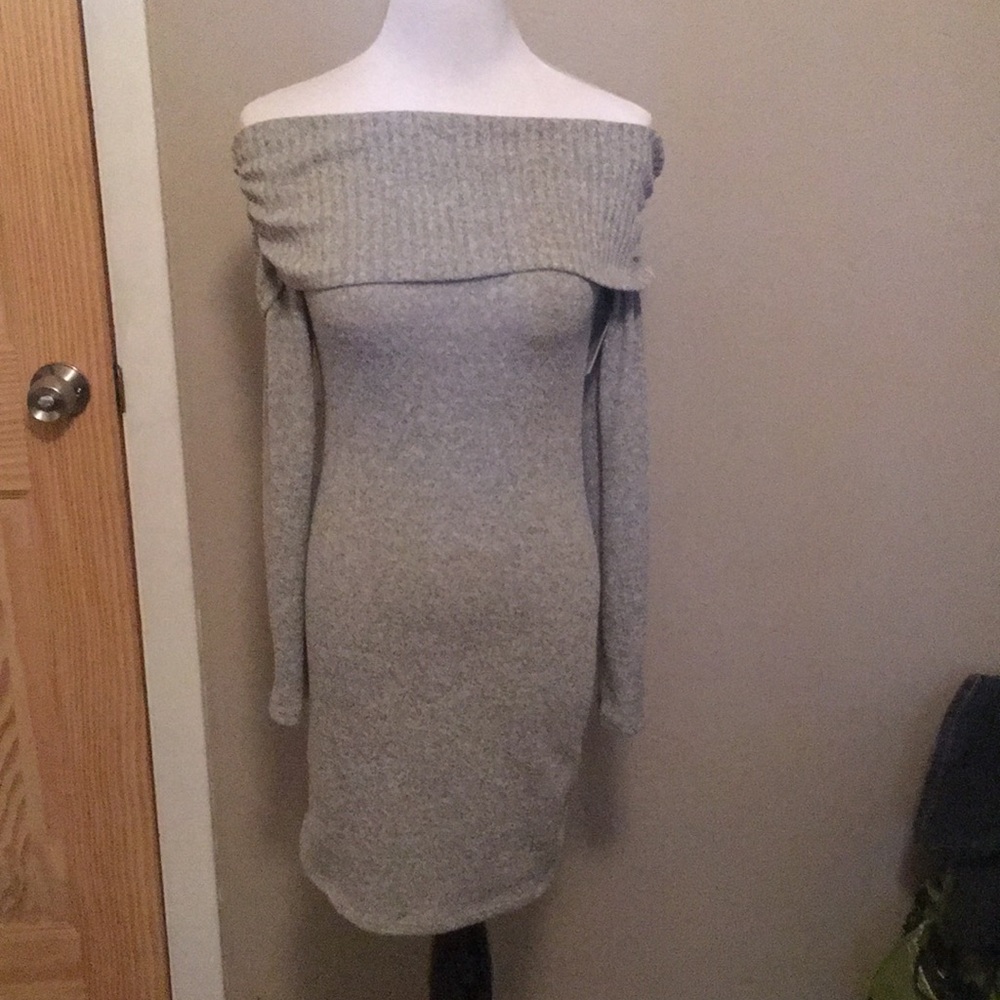 Nana Macs gray off the shoulder sweater dress